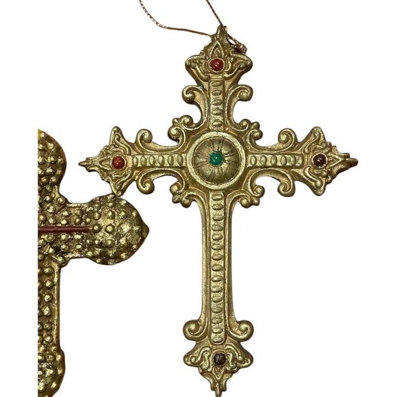 Set of 5 gold tone cross ornaments - Picture 7 of 10